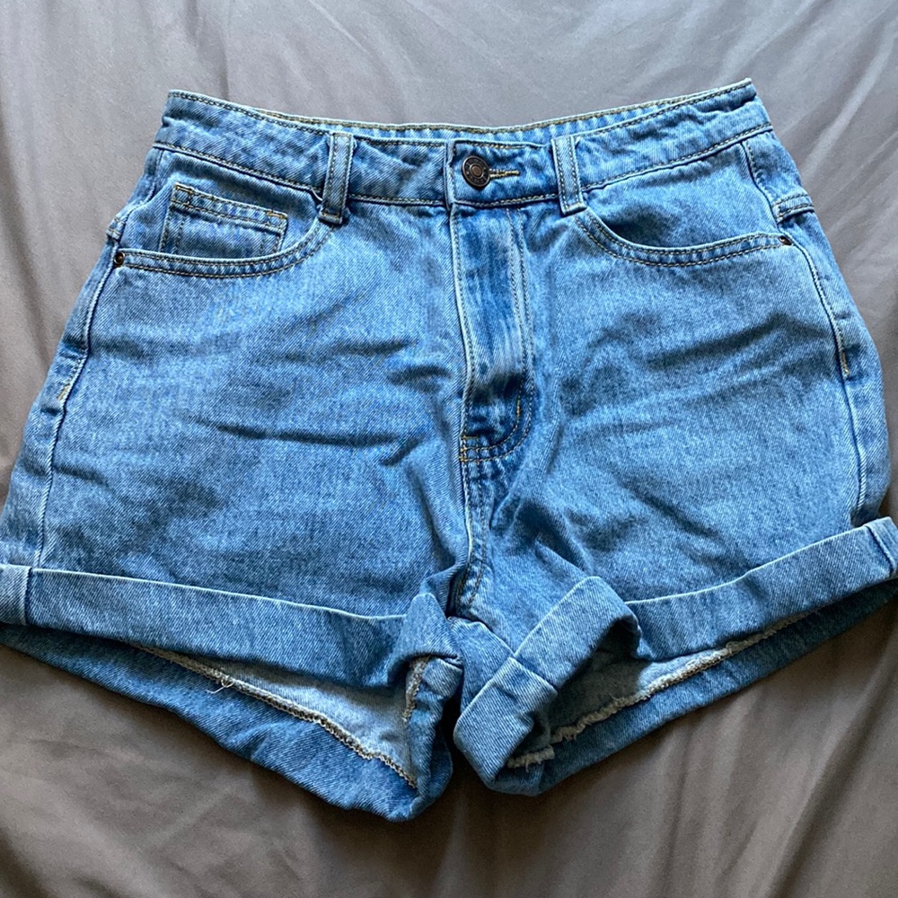 Light blue denim high waisted shorts